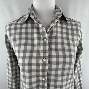 Banana Republic Classic Gingham Gray Off-White Cotton Shirt - X-Small